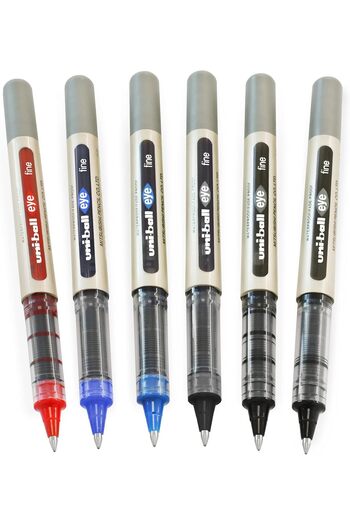 UNİ-BALL EYE UB-157 Rollerball Pens - 0.7mm Nib - 3 x Black, 2 x Blue, 1 x Red - 6 Pack