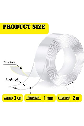 Flippy Double-Sided Adhesive Tape Flippy, Transparent, Waterproof, Reusable, Nano Technology, 20mm x 1mm x