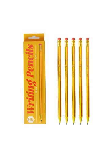 Flippy Set of 12 Black Pencils, Flippy, HB, for School, with Eraser, Yellow Pattern, 19 cm