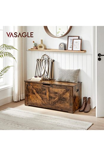 VASAGLE Banca de depozitare tip cufar, cu 2 balamale de siguranta, stil hambar, 40x100x46cm