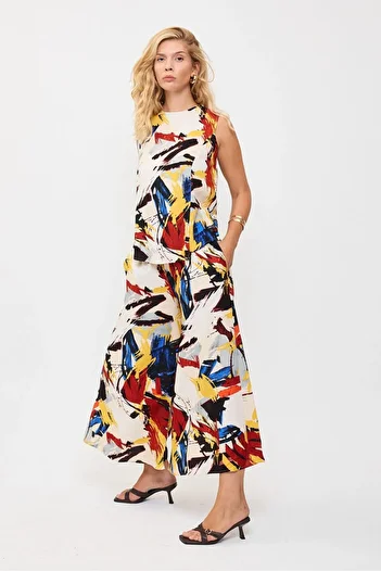 Buklemoda Tie Waist Double Pockets Patterned Pants and Blouse Set