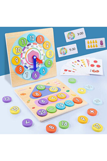 sallma Joc montessori 2 in 1 din lemn: ceas si joc de matematica