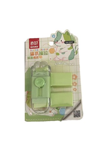 Flippy Eraser, Cat Paw Model, with 2 Refills, Pull-Push Adjustment, Rubber, Green