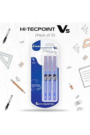 Pilot V5 Liquid Ink Roller Ball Pen - Blue (Pack of 3)