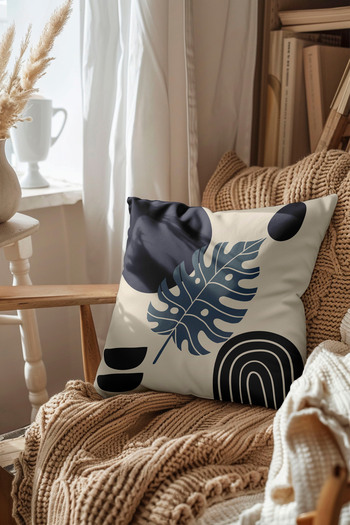 Hayal Dekoratif Bohemian Boho Themed Single Digital Printed Throw Pillow in Blue Cream Colors - Pillow Case