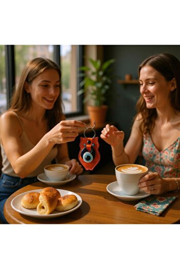 Revello Keychain, Orange Keychain with Evil Eye Beads, Fast Delivery Within the Same Day
