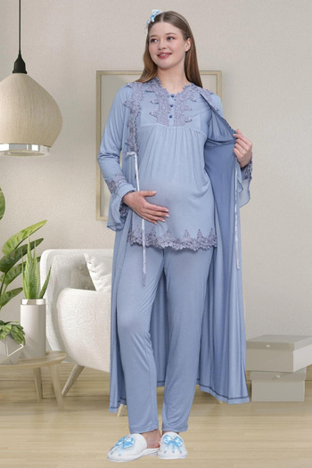 Mavelle Women's Pregnant Maternity Dressing Gown Nightgown Pajamas Set 1519