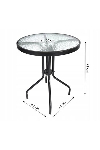 SERSIMO Masa pentru gradina sau balcon, cadru metalic, blat sticla, 60x70cm, negru