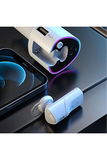 Vichema Tech 2in1 Car Charger, Wireless Audio Headset, 2 Fast Charger QC3.0/USB-C PD Ports, White