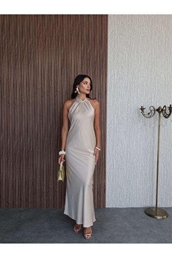 ESRAHELVACI Tie-Up Front Gathered Satin Dress