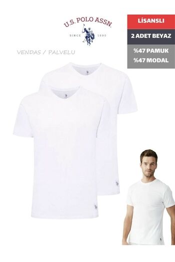 U.S. Polo Assn. Licensed 47% Cotton 47% Modal Round Neck Men's Undershirt 2-Piece Boxed Package / White