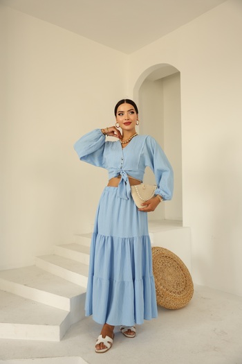 Vegove Wrapped Skirt Suit Baby Blue