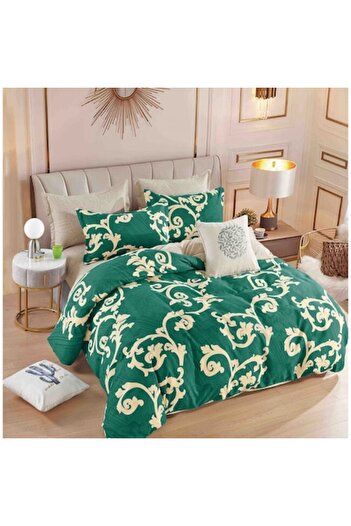 JOJO HOME Lenjerie de pat, Jojo Home, 6 piese, 2 persoane, 245x250cm, Imprimeu Elegant, Finet Superior, Turcoa