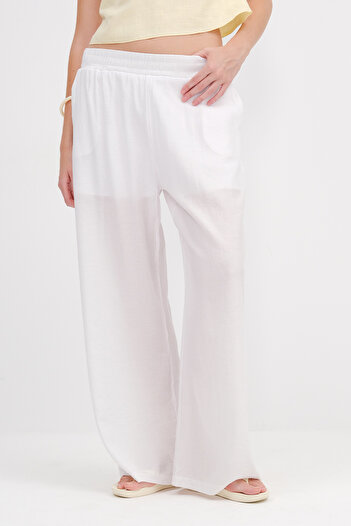 Addax Elastic Waist Wide Leg Trousers Pn71256