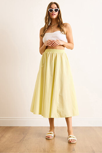 Olalook Women's Yellow Elastic Waist Parachute Bell Skirt Etk-19000280