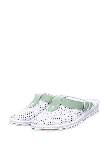 Tellus Medical leather clogs “Tellus” 74-08/04/01, White-Green