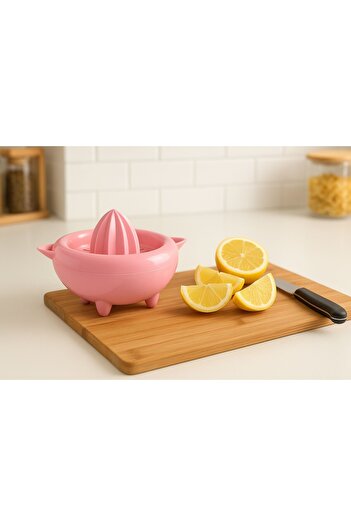 SİHİRLİ AYAKLAR Pink Color Sturdy Plastic Lemon and Citrus Juicer Orange Squeezer 12X12Cm