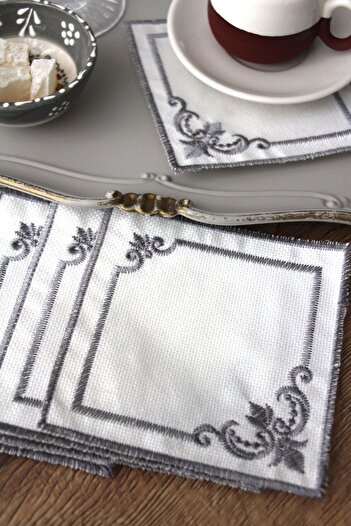 DDHOME Cornered 6-Piece Cocktail Coffee Presentation Napkin Embroidered Gardenia Presentation Holder