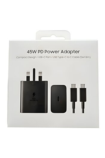 SP 45W Fast Charging Wall Charger with Type-C Charging Cable for Samsung Devices with Type-C Cable Black