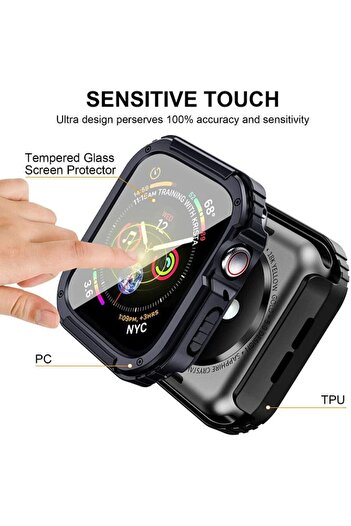 SOHO Carcasa compatibila Apple Watch 1/2/3, 42 mm, Silicon si Sticla securizata, Black