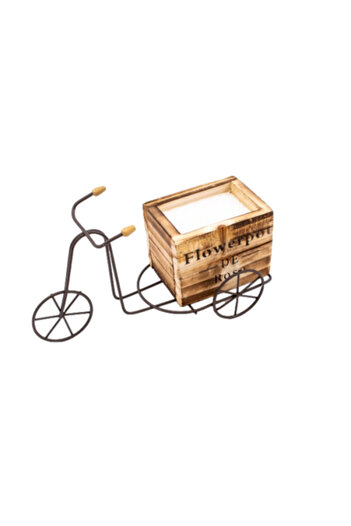 OEM Wooden Decorative Bicycle Pot with Metal Frame, 23cm