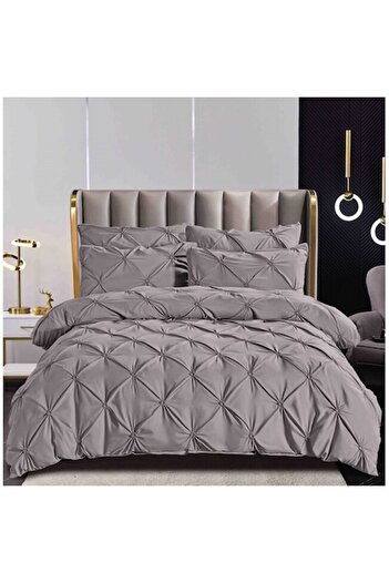 JOJO HOME Double Bed Linen, Jojo Home, Uni, Pleated Embroidery, 6 Pieces, Finet, 160x200cm, Gray