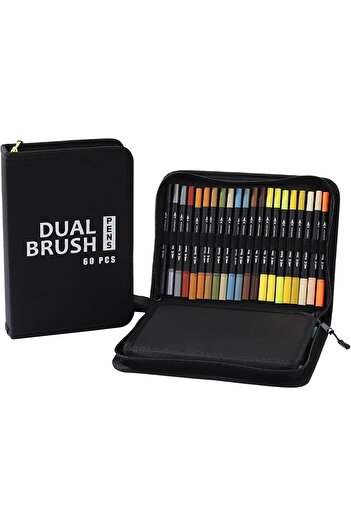 Flippy Water-Based Marker Pen Set, Flippy, 2 in 1, for Painting, Calligraphy, 60 Colors, Multicolor