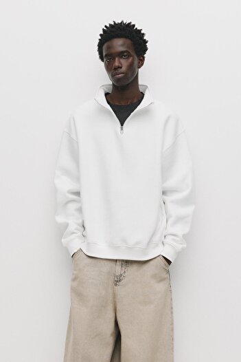 Pull & Bear Fermuarlı yaka basic sweatshirt