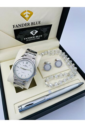 SS Men's set consisting of 4 pieces: watch, rosary, cufflinks, and pen.
