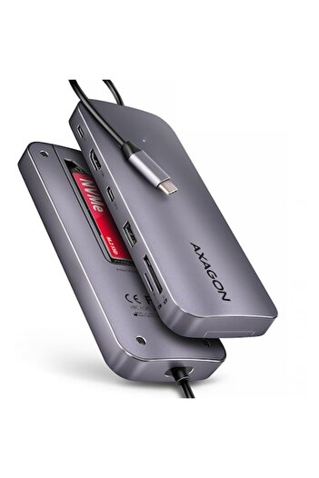 Axagon Hub USB HMC-6GM2, USB-C 3.2 Gen 2, USB-A, M.2 SATA/NVMe, HDMI, PD 100W, Metallic Gray