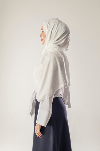 FLEUR SOİE White Big Snowshoe Pattern Jacquard Shawl