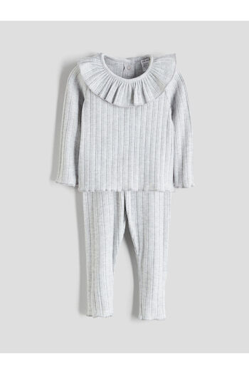 LC Waikiki Gray Crew Neck Baby Girl Blouse and Leggings 2-Piece Set