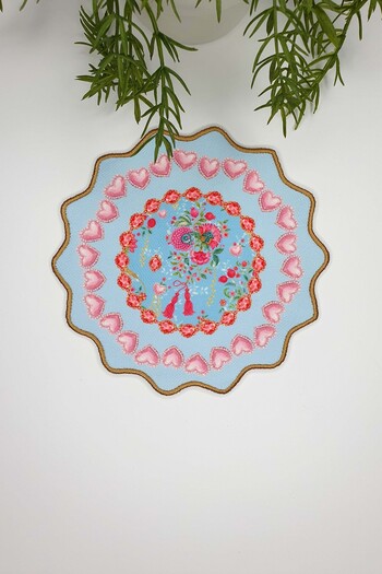 decofav Love Bloom Heart Colorful Floral Blue Embroidery Edge Cocktail Napkin 1 Piece