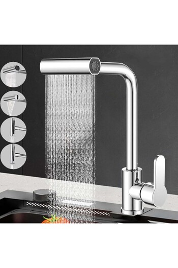 K Korman Bathroom Faucet with Ceramic Cartridge, Rotating Spout, 4 Functions, Chrome Finish