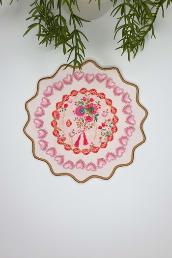 decofav Love Bloom Heart Colorful Floral Pink Embroidery Edge Cocktail Napkin 1 Piece
