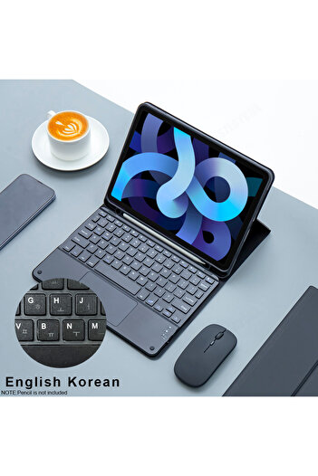 Choice حافظة iPad Air 4 Air 5 باللون الأسود مع لوحة مفاتيح كورية سحرية وماوس لاسلكي لجهاز iPad A16 11th 2025 iPad Air 11