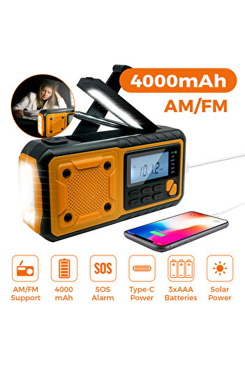 Choice Orange 4000mAh LOTOTG Portable Emergency Solar Power Radio Hand Crank Charging AM/FM Weather Radio L