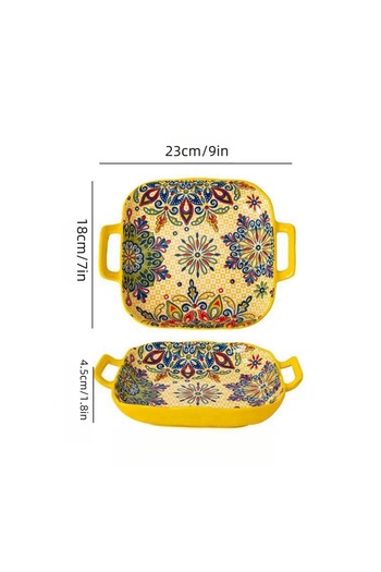 Choice 9 inches Yellow 1 piece of 9-inch Bohemian style salad plate with double ear ceramic pasta dish, can