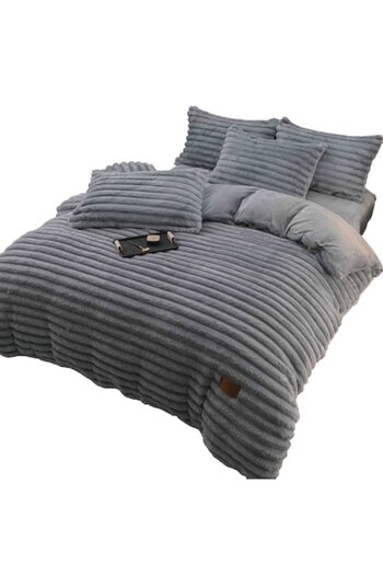 OEM Double Bed Set with Elastic from Artificial Rabbit Fur Velvet, 4 Pieces, MS STAR, Light Grey