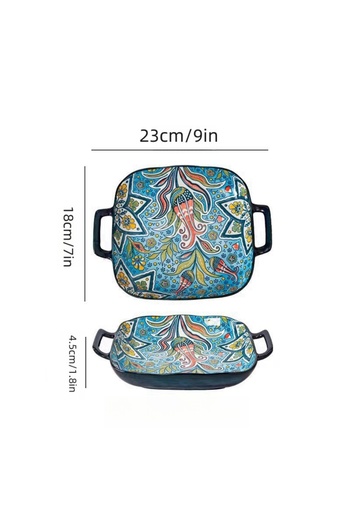 Choice 9 inches green 1 piece of 9-inch Bohemian style salad plate with double ear ceramic pasta dish, can