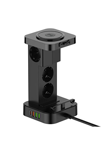 LDNIO Extension Type Tower SEW4485, Wireless Charger, 3 Outlets, 3 X USB-A, 1 X USB-C, Charging