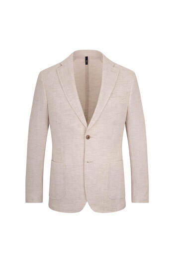 Hatemoğlu Beige Comfort Fit Mono Collar Linen Jacket