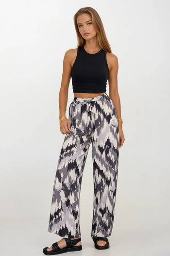 VAGGON Women's Elastic Waist Lace up Patterned Viscose Palazzo Trousers Vs00371
