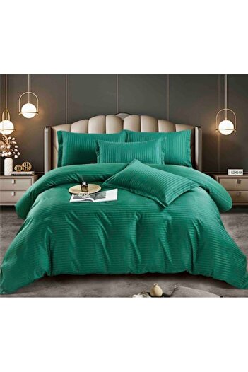 JOJO HOME Lenjerie de Pat Dublu Cu Elastic 100% Bumbac Damasc 6 Piese, 180 x 200 cm Verde