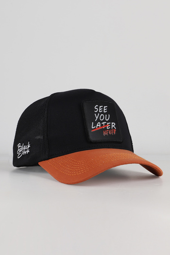 BlackBörk See You Later Never Logo Tile-Black Trucker Hat