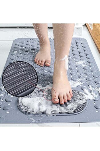 COOYA Non Slip Bath Mat for Tub with Suction Cups,Drain Holes Bathtub Mat,Bathroom Shower Mat,40x70cm,Grey