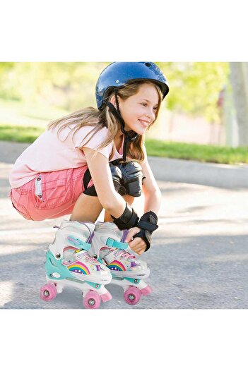 Elindor Adjustable roller skates for children and adults, Rainbow pattern, size S 26-33, Pink