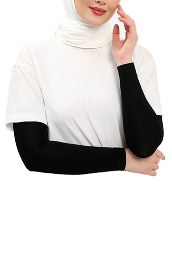 Fresh Moon Hijab Sleeve Cover Cut Finger Pass Prayer Daily Hijab Sleeve Protection Cover Lycra Fabric Body