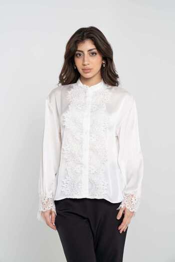 Nichii Plain Button-Up Shirt with Long Sleeves and Lace Trim