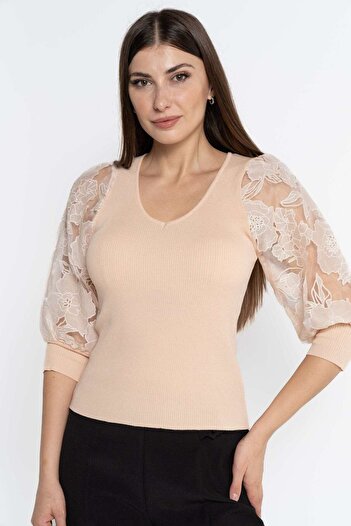 Nichii Women's Solid 3/4 Sleeve Blouse with Short Sleeves